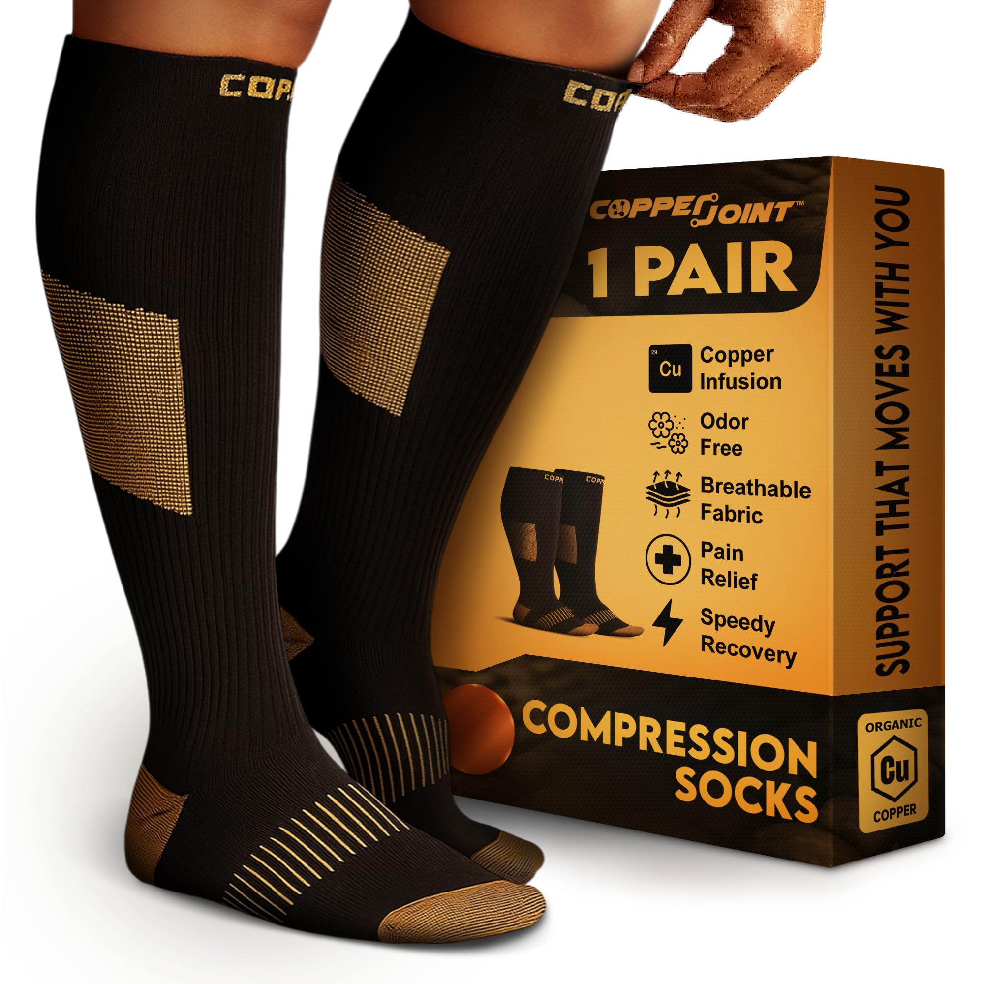 CopperJoint Copper Compression Socks for Women & Men - Diabetic Socks, Improves Circulation, Reduces Swelling & Pain - For Nurses, Running, & Everyday Use - Copper Infused Nylon (Medium)