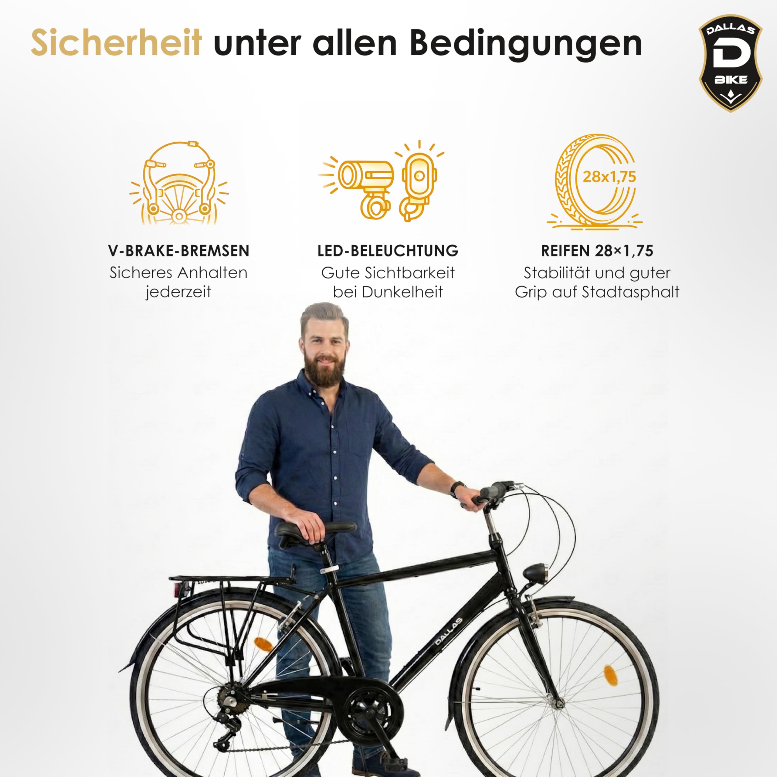 Fahrrad 28 Zoll - Bequemes Trekkingrad für Damen und Herren - mit 7-Gang Shimano Schaltung - Robustes Herrenfahrrad mit Stahlrahmen - Cityrad - Dallas City Trekking - Schwarz