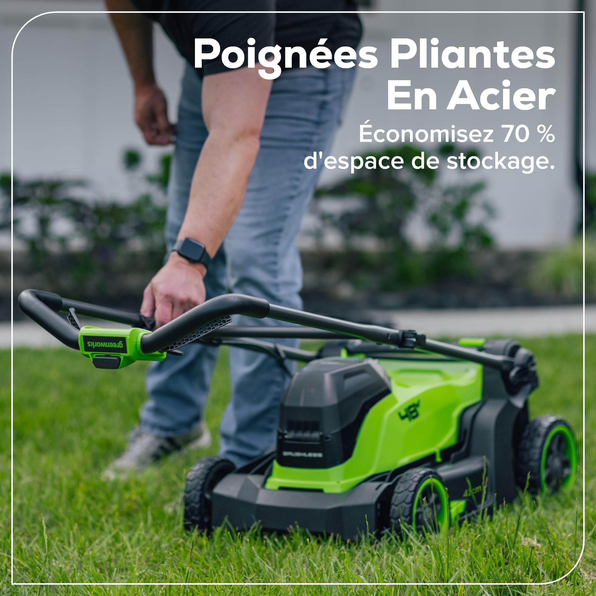 Greenworks 48V (24V x 2) Tondeuse Gazon Batterie sans Fil, Largeur de Coupe 41cm, Sac 40L, Tondeuse Electrique Gazon Inclus 2 X 24V 4Ah et Chargeur Double, Garantie 3 Ans, MO48L422-01