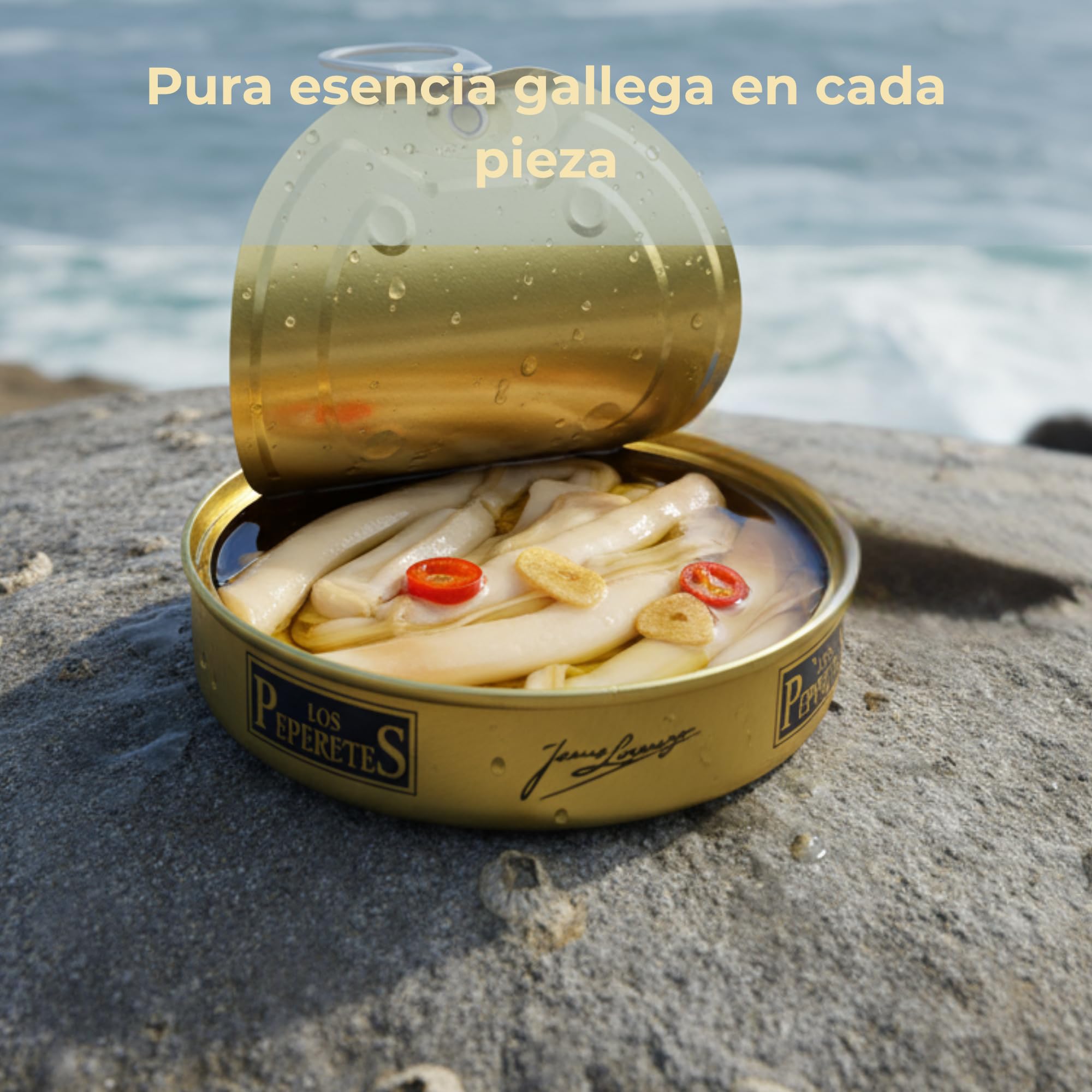 LOS PEPERETES x3 Lata Navajas al Ajillo 120 g | Marisco Gallego Gourmet | Elaboración Artesanal | Conserva Premium con Aceite de Oliva, Ajo y Guindilla | Sabor Tradicional de Galicia