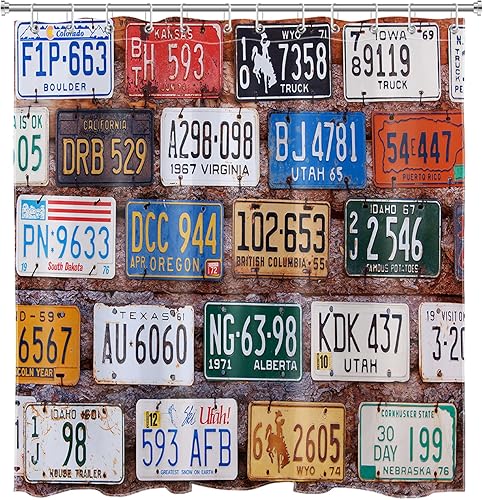 Miniatura 2 de LB Juego de cortina de ducha para placas de automóvil americano, diseño rural de ladrillo de Utah, cortina de baño de tela de poliéster impermeable