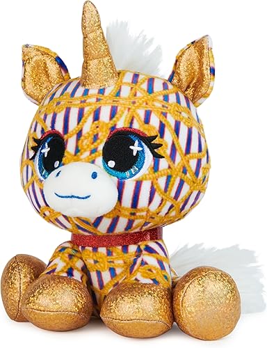 Miniatura 3 de P.Lushes - Peluches de moda de diseñador, Natalie Von Corn de unicornio de primera calidad, dorado y azul, 6 pulgadas
