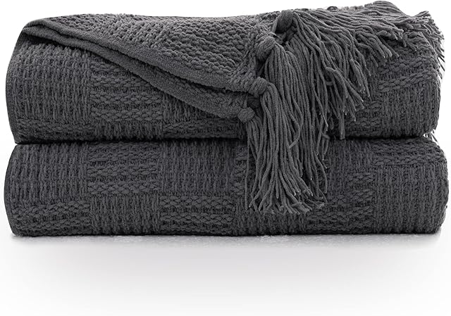 RECYCO Chenille Knit Throw Blanket for Sofa-152x127cm, Soft Cozy Grey Knitted Throw Blankets with Tassel,Woven Warm Blanket with Bonus Laundry Bag for Bed Couch Chair