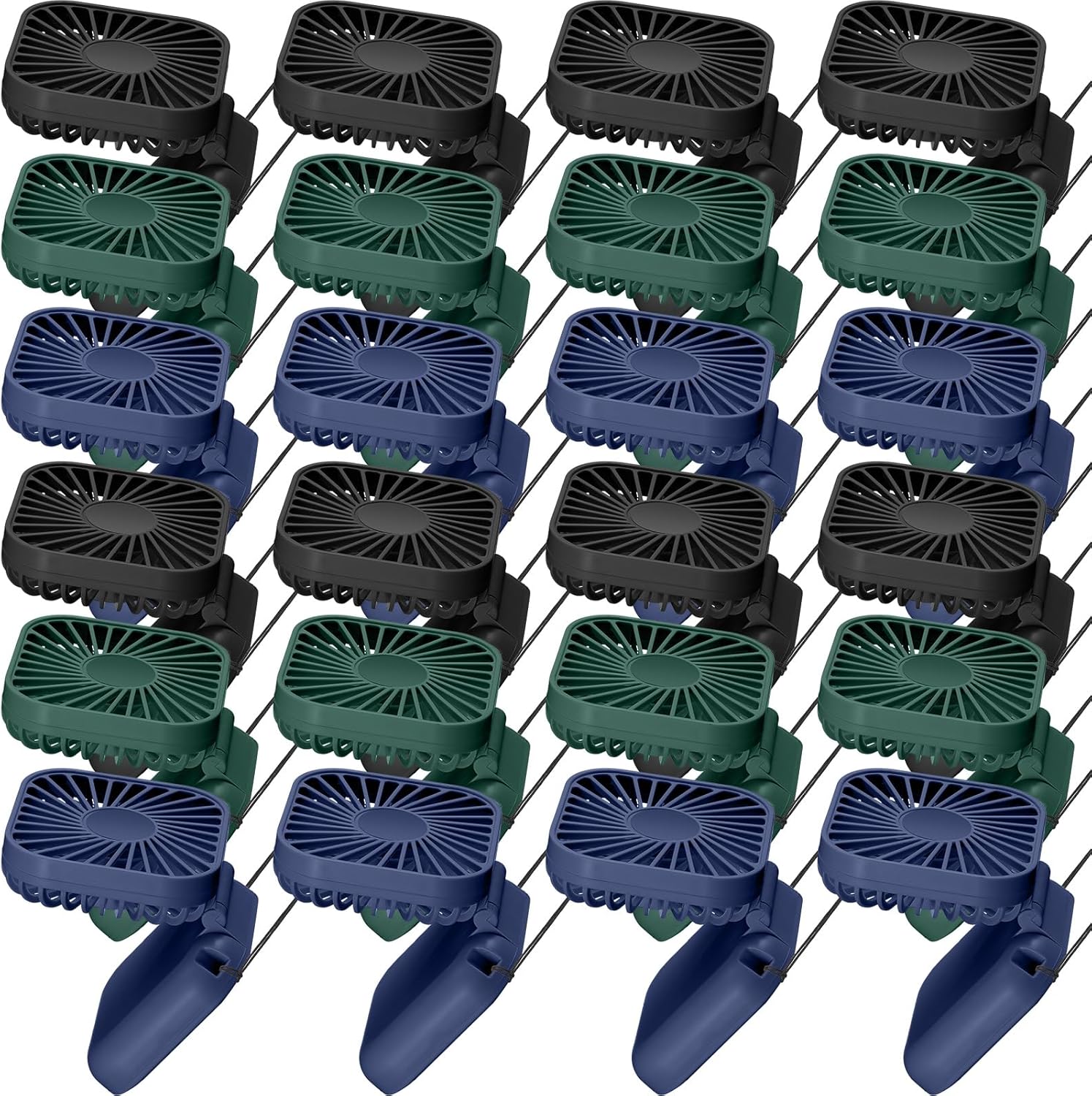 Hortsun 24 Pcs Necklace Fans Portable USB Rechargeable Battery 3 Speed Air Circulatory Handheld for Cooling Small Personal Hand Free Travel Office(Purple,Green,Pink)