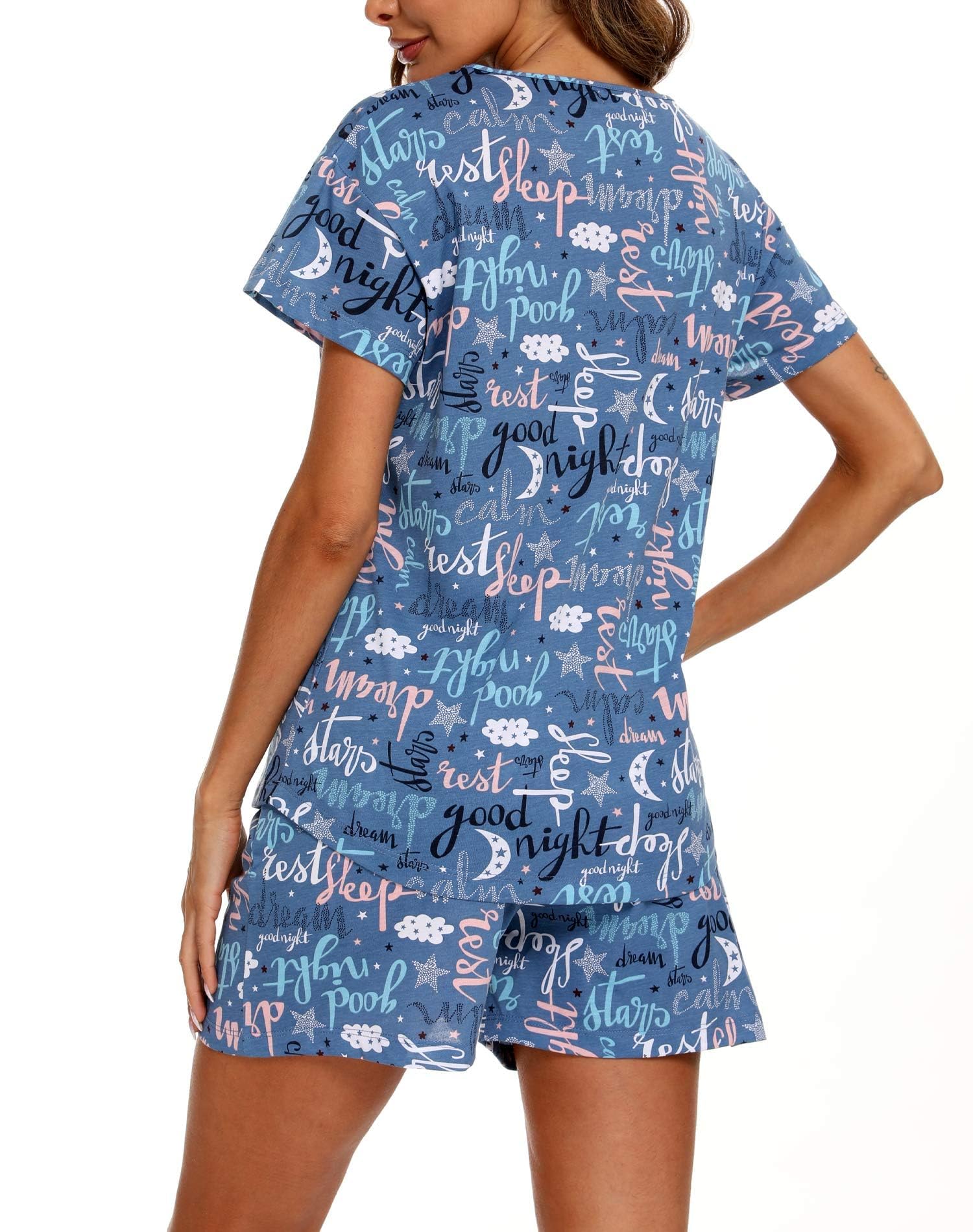 ENJOYNIGHT Schlafanzug Damen Kurz Pyjama Set Baumwolle Kurzarm Top und Kurze Hose Zweiteiliger Nachtwäsche Sommer Hausanzug Loungewear
