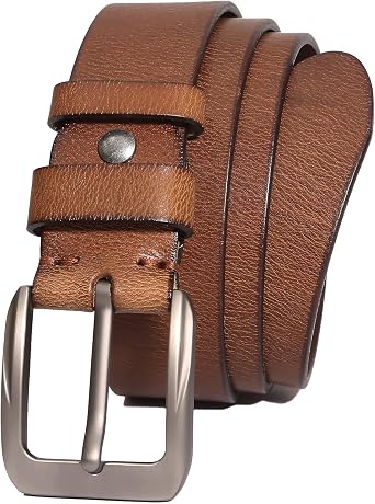 DONWORD Italian Full Grain Leather Belts for Men - Metal Buckle Durable Solid Belts for Jeans