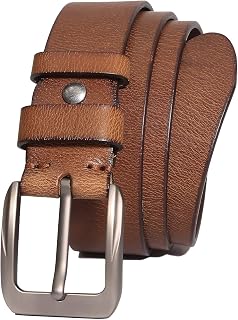 Italian Full Grain Leather Belts for Men - Metal Buckle Durable Solid Belts for Jeans
