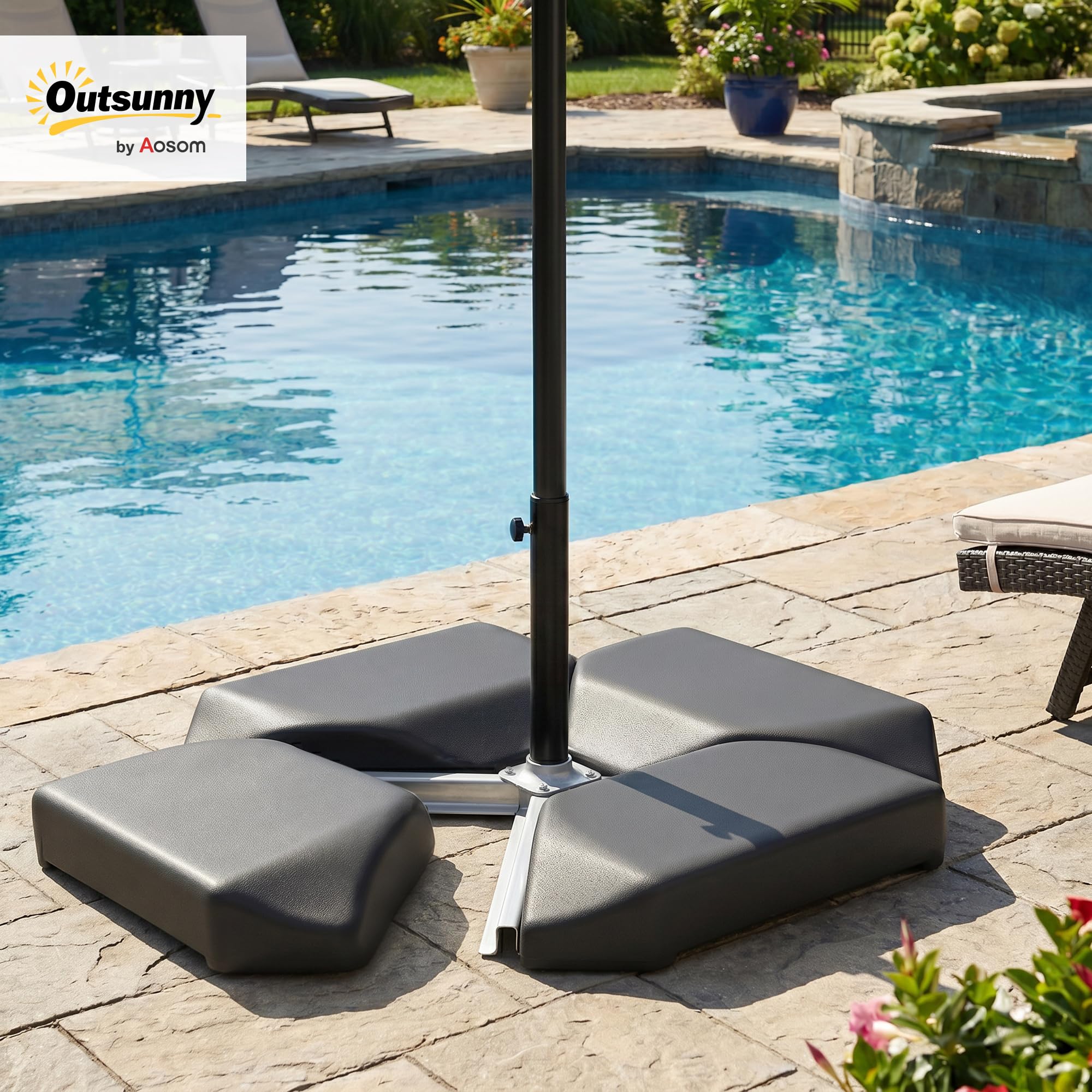 Outsunny Base para Sombrilla de 4 Piezas para Cantilever Doble Cara Negro | Soporte para Parasol, HDPE Rellenable con Agua 77 kg o Arena 100 kg, Peso para Sombrilla, Jardín, Patio