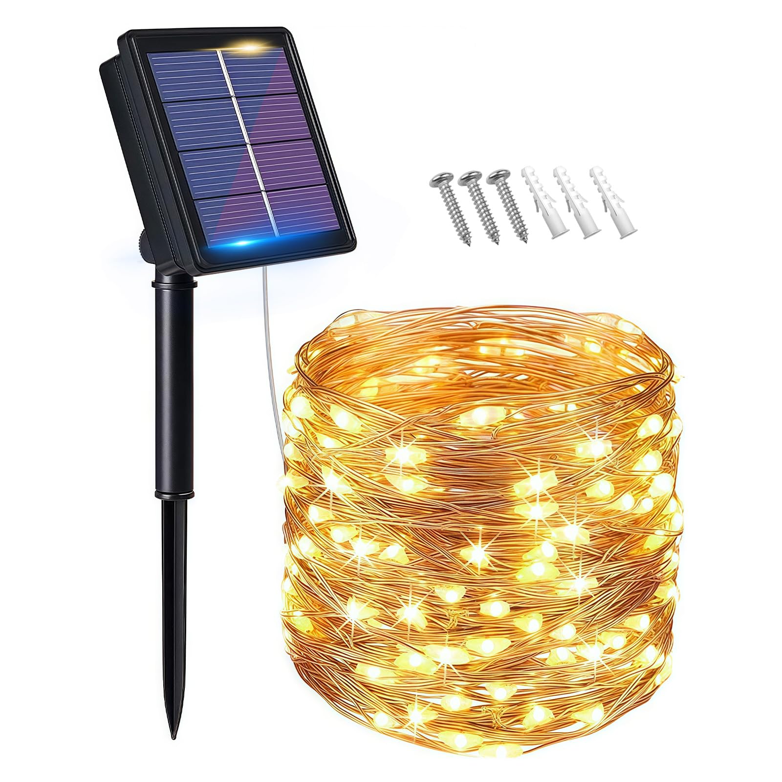 flintronic Solarne łańcuchy świetlne na zewnątrz, oświetlenie ogrodowe (100 diod LED, 8 trybów), 10 m, automatyczne włączanie/wyłączanie, oświetlenie z drutu miedzianego, wodoodporne dekoracyjne