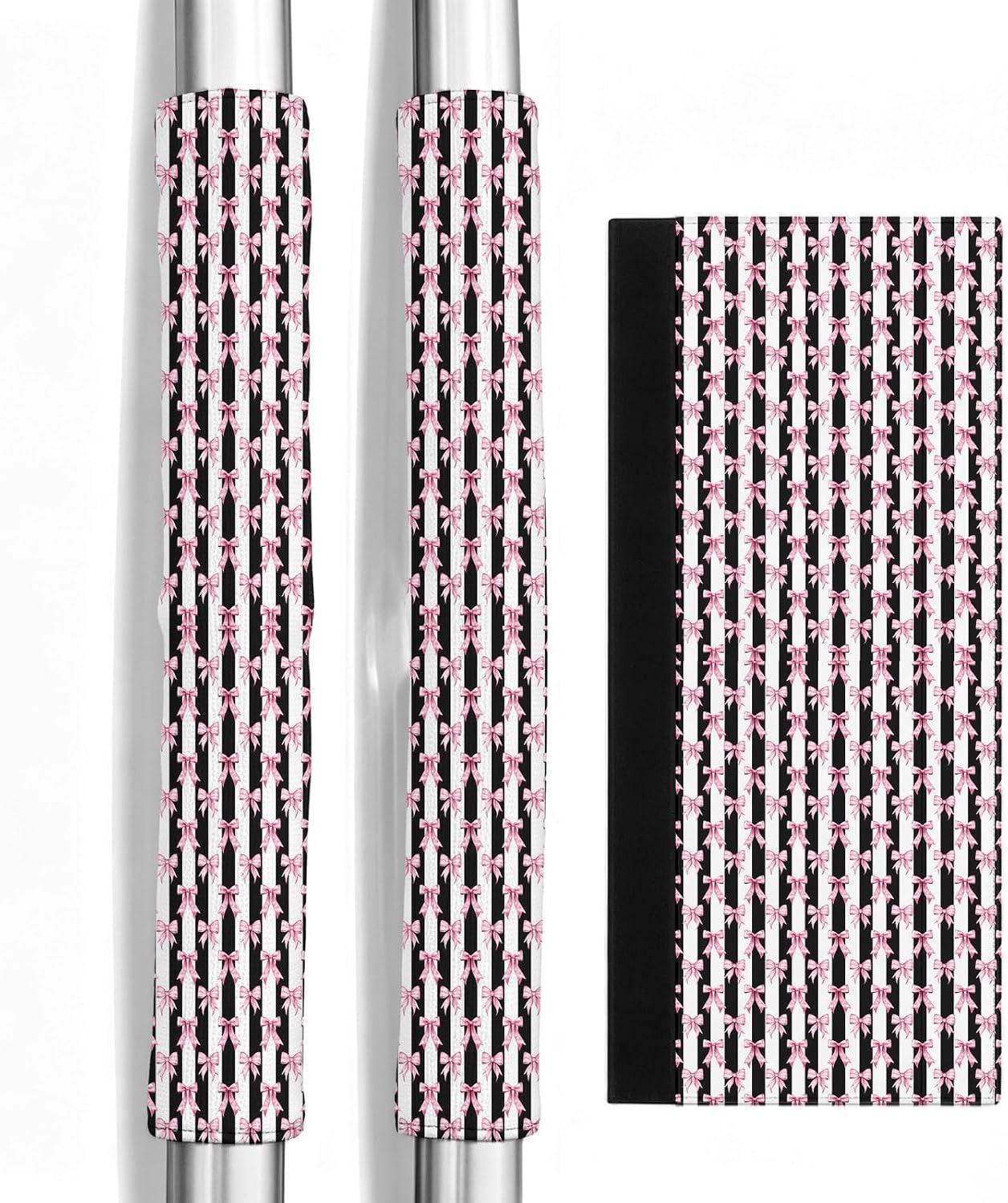 Cute Pink Bow Refrigerator Handle Covers Set of 2, Washable Fridge Door Handle Covers, Black White Striped Preppy Aesthetic Adjustable Oven Stove Microwave Dishwasher Handle Protector Kitchen Decor