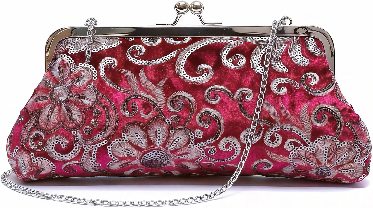 Velvet Sequin Clutch for Women Kiss Lock Evening Bag Elegant Formal Handbag for Wedding Prom Cocktail Party