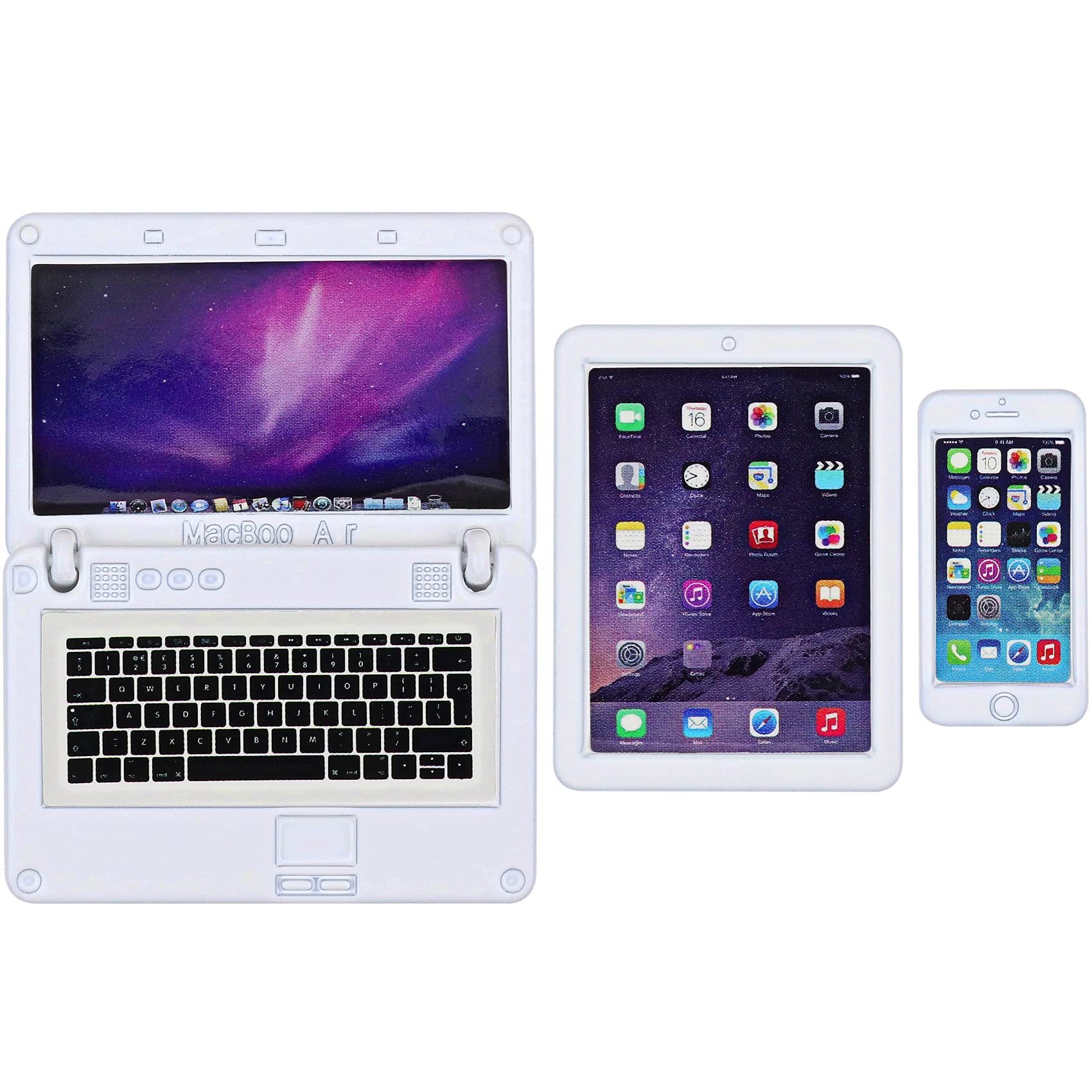 ZITA ELEMENT3 Pack Dollhouse Mini Laptop Computer Tablet and Phone Simulation Accessories for Doll 1/6 1/12 Miniatures Play Set (White)