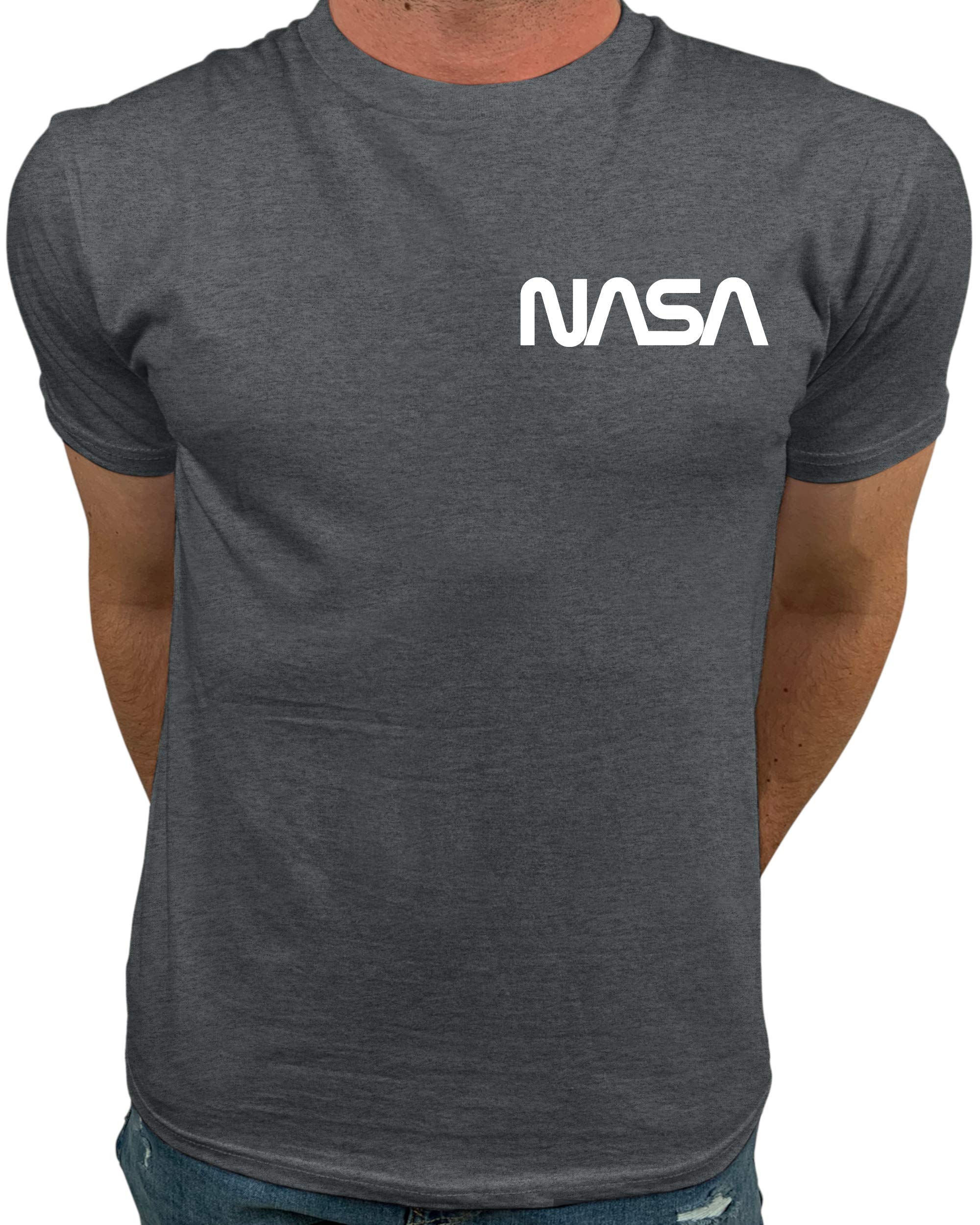Market Trendz Men's White On Charcoal Official Logo Nasa I Smaller Upper Left Chest Logo Nasa T Shirts For - White - Xxxl
