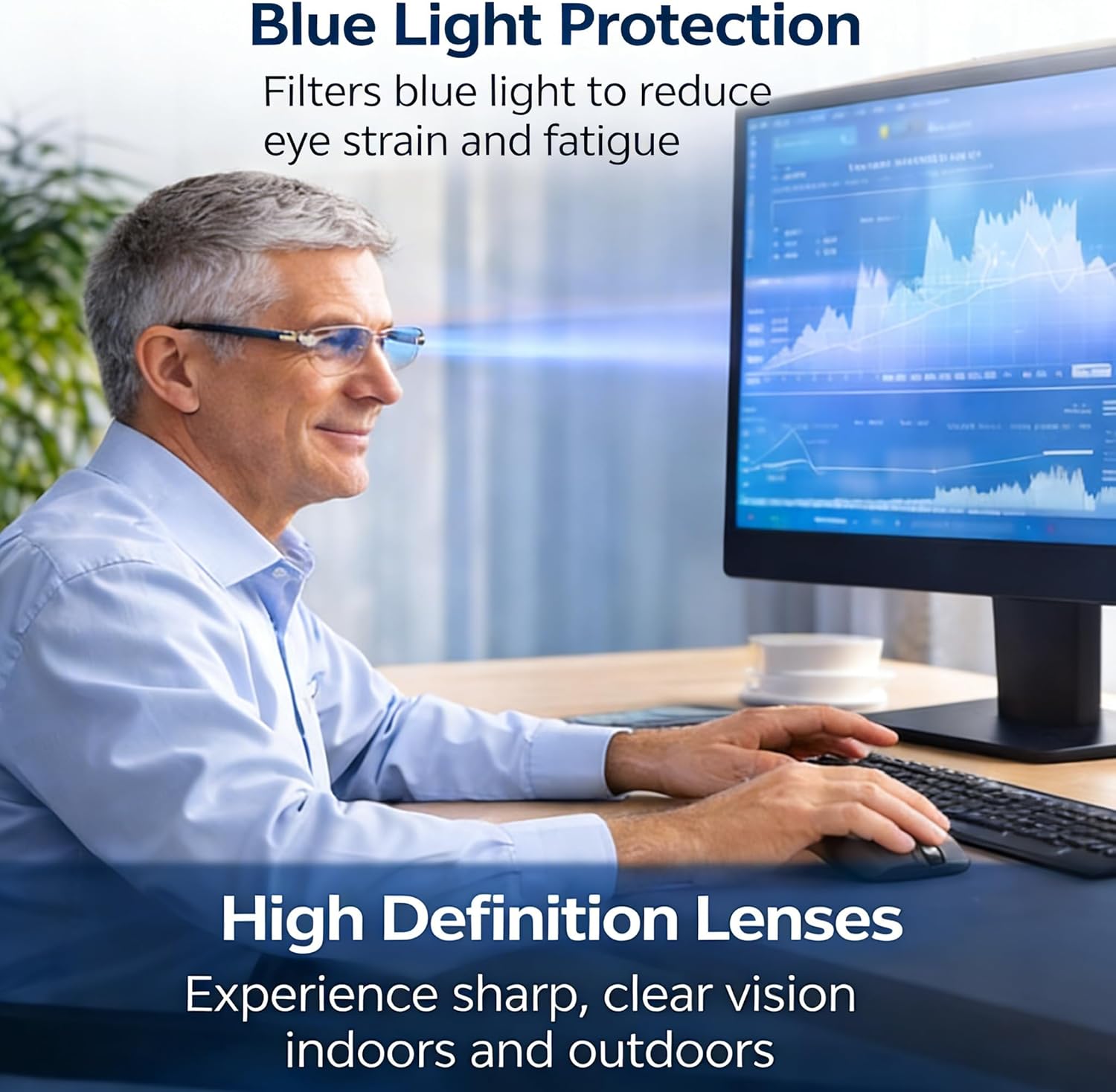 Auto Focus Blue Glasses Self Adjusting, Intelligent Dual Focus Glasses, Smart Zoom Reading Glasses Ideal For Seniors