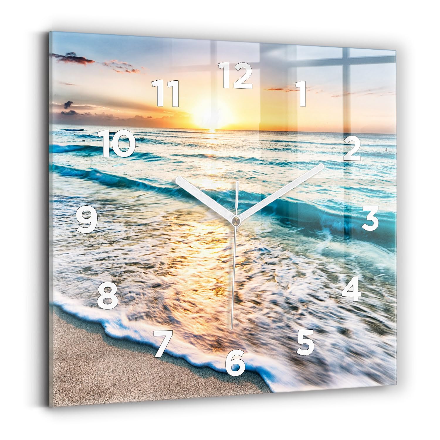 Horloge carrée plage et mer 30x30 cm pour créer une ambiance vacances au salon