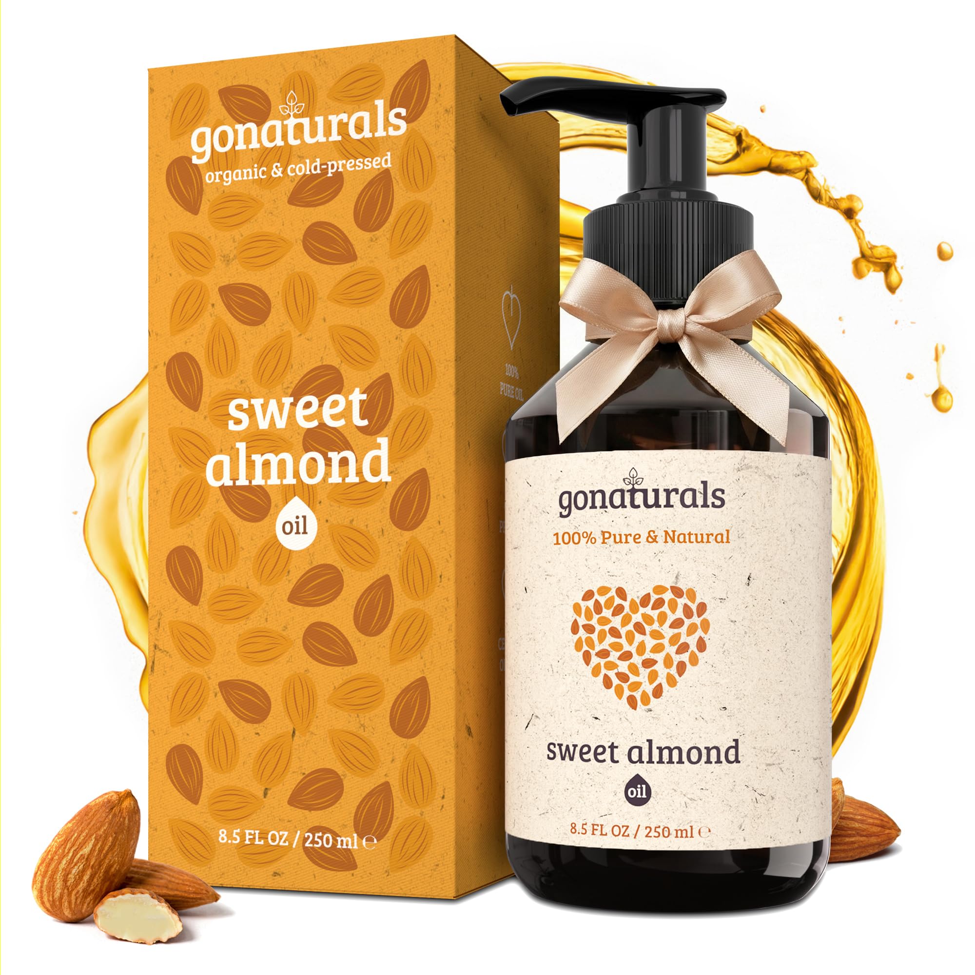 Sweet Almond Oil 250ml – 100% Pure Cold-Pressed for Skin, Face, Hair, Beard, Scalp, Nails, Massage, Pregnancy, Baby Care, Makeup Cleanser – Hydrating, Vegan, Made in Germany
