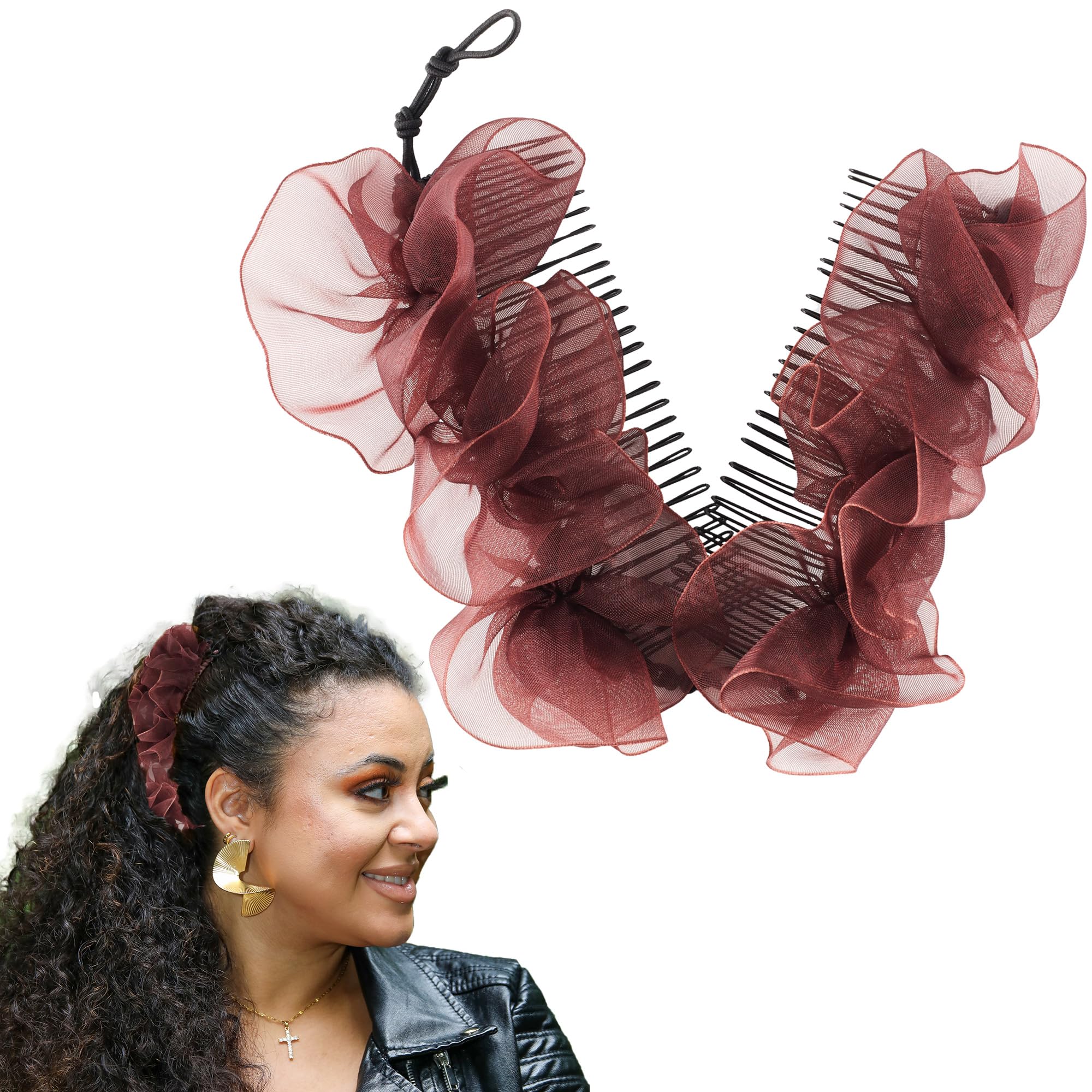 Stretch Banana Clip for Fine Thin, Thick Curly Hair Women, Elastic Double Combs Make Great Hair Accessories for Kinky, Curly Ponytail, Mohawk, Bun (