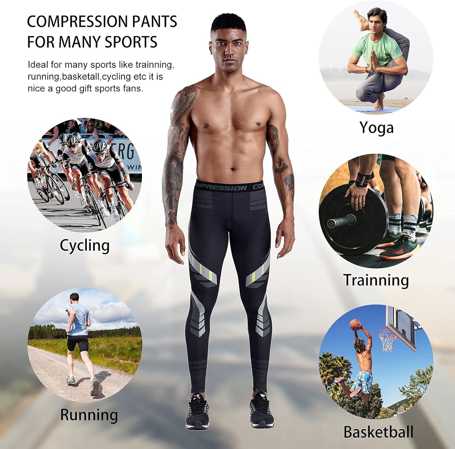 OEBLD Compression Pants Men UV Blocking Running Tights 1 or 2 Pack Gym Yoga Leggings for Athletic Workout - Image 7