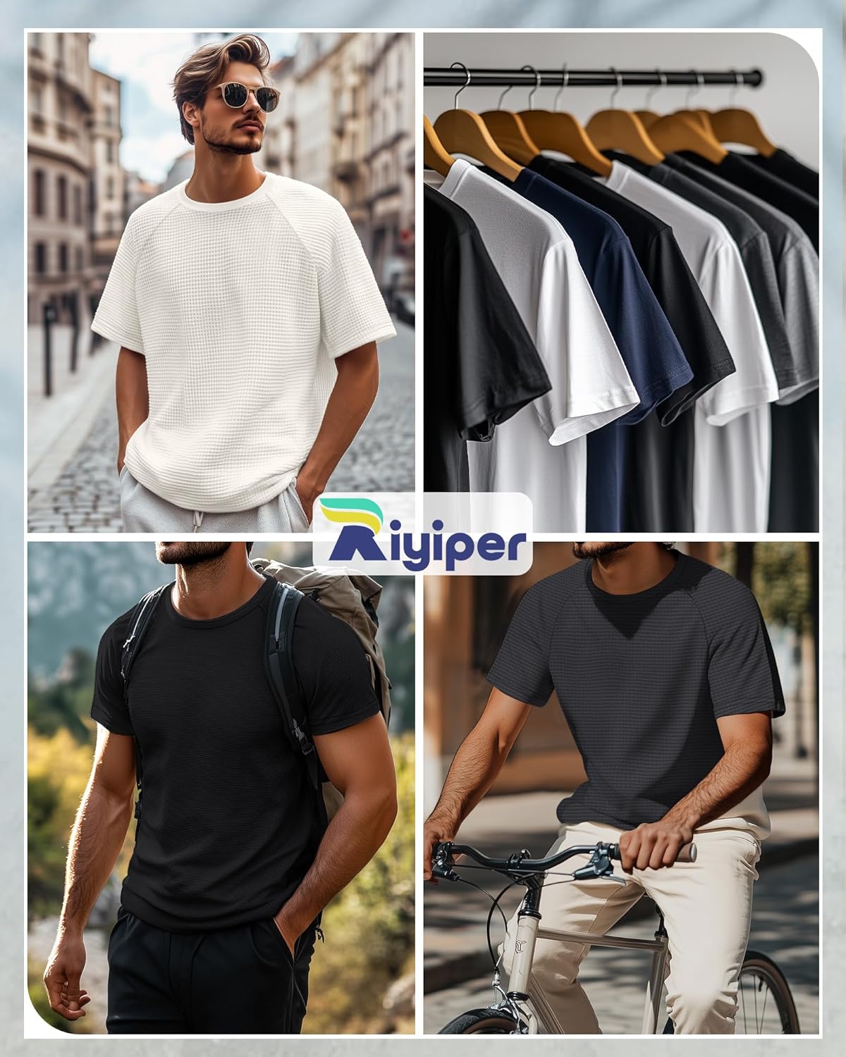 Riyiper 3 Pack Men's Waffle Knitted Short Sleeve Crewneck T-Shirts Solid Raglan Sleeve Casual Pullover Tees - Image 2