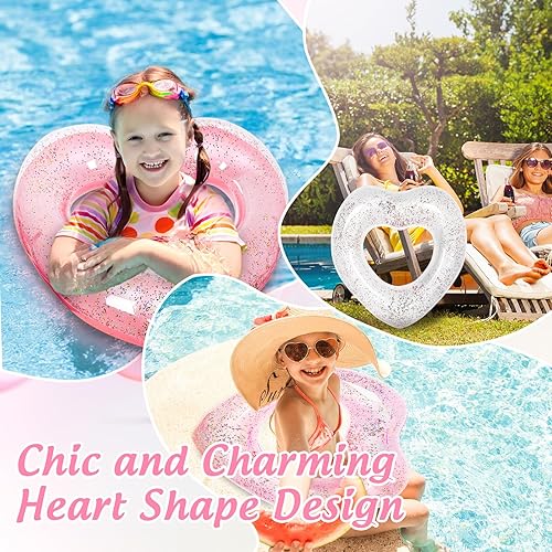 Miniatura 5 de Whaline Flotador inflable de 3 piezas para piscina con forma de corazón, flotador, tumbonas, tubo para verano, piscina, playa, despedida de soltera