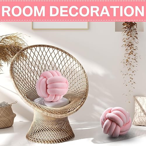 Miniatura 6 de Namalu 2 almohadas de felpa con nudo, decorativas, redondas, anudadas, estéticas de relleno para aliviar el estrés, cama, sofá, dormitorio (rosa