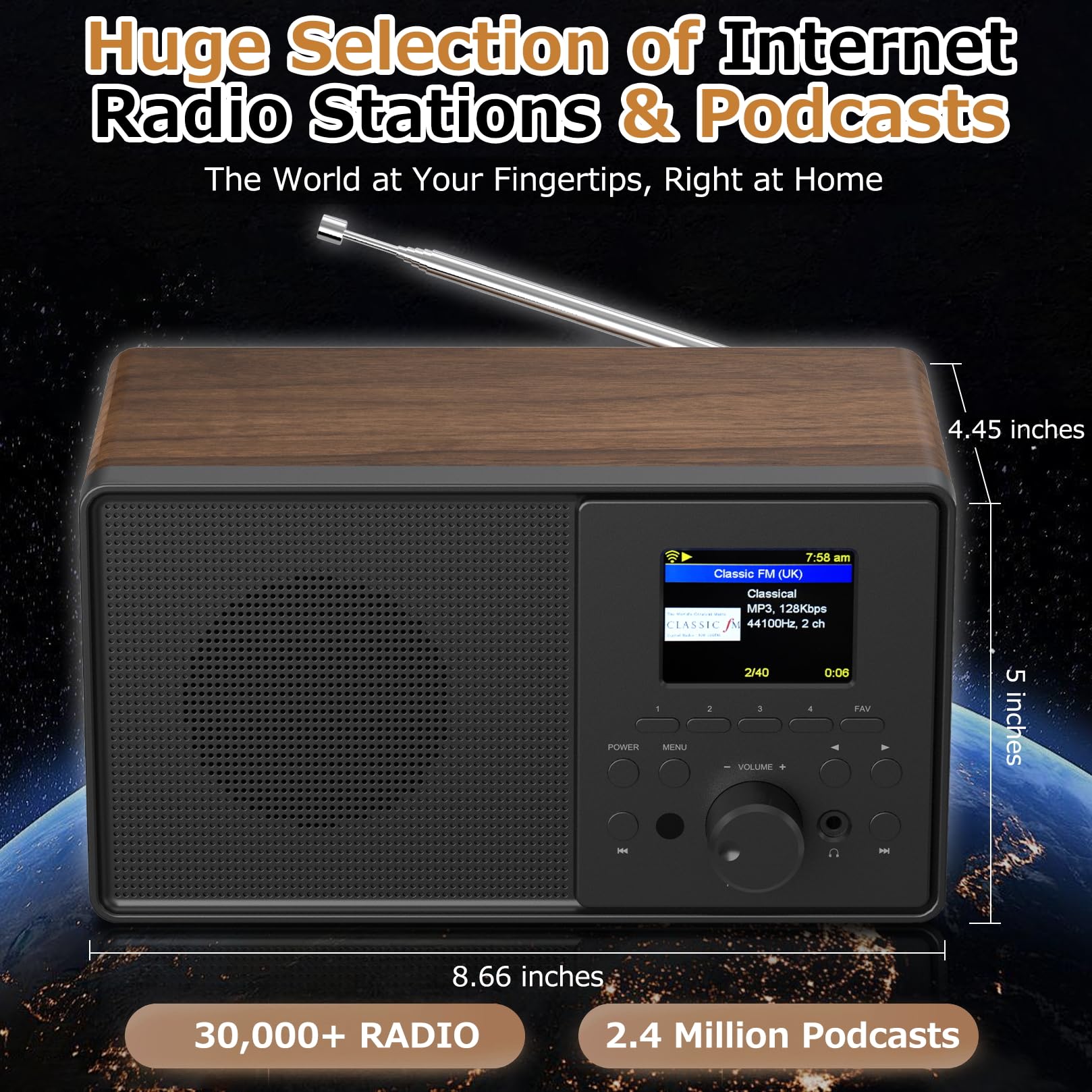 Internetradio WLAN DAB+ Radio mit Bluetooth 5.3 und Farbdisplay | 30.000 Sender, Podcast-Player, USB, AUX, Wecker und Fernbedienung für Küche, Wohnzimmer, Schlafzimmer, Büro und Garten