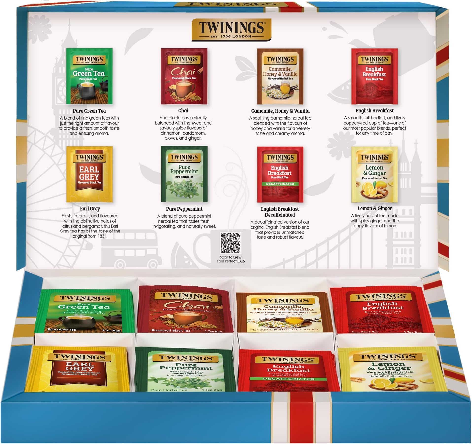 Tea Classics Collection Gift Box Variety Sampler, 48 Tea Bags (Pack of 1), Enjoy Hot or Iced | Includes Black, Herbal, Green, & Chai Teas