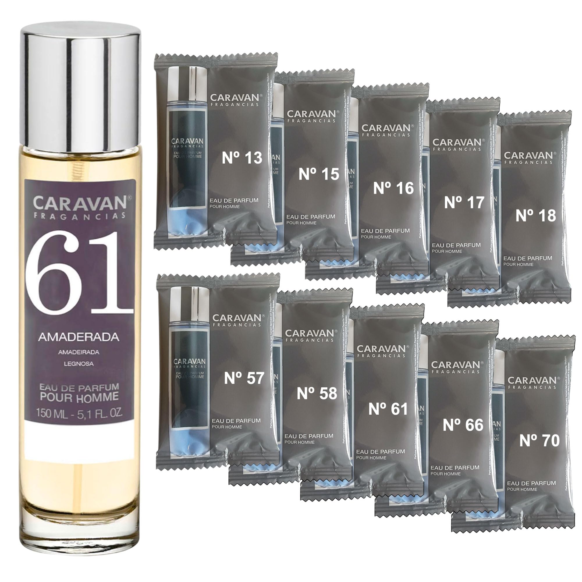 CARAVAN FRAGANCIAS Profumo da uomo n. 61 da 150 ml + set di 10 flaconcini di profumi maschili diversi da Caravan per svelare nuovi aromi