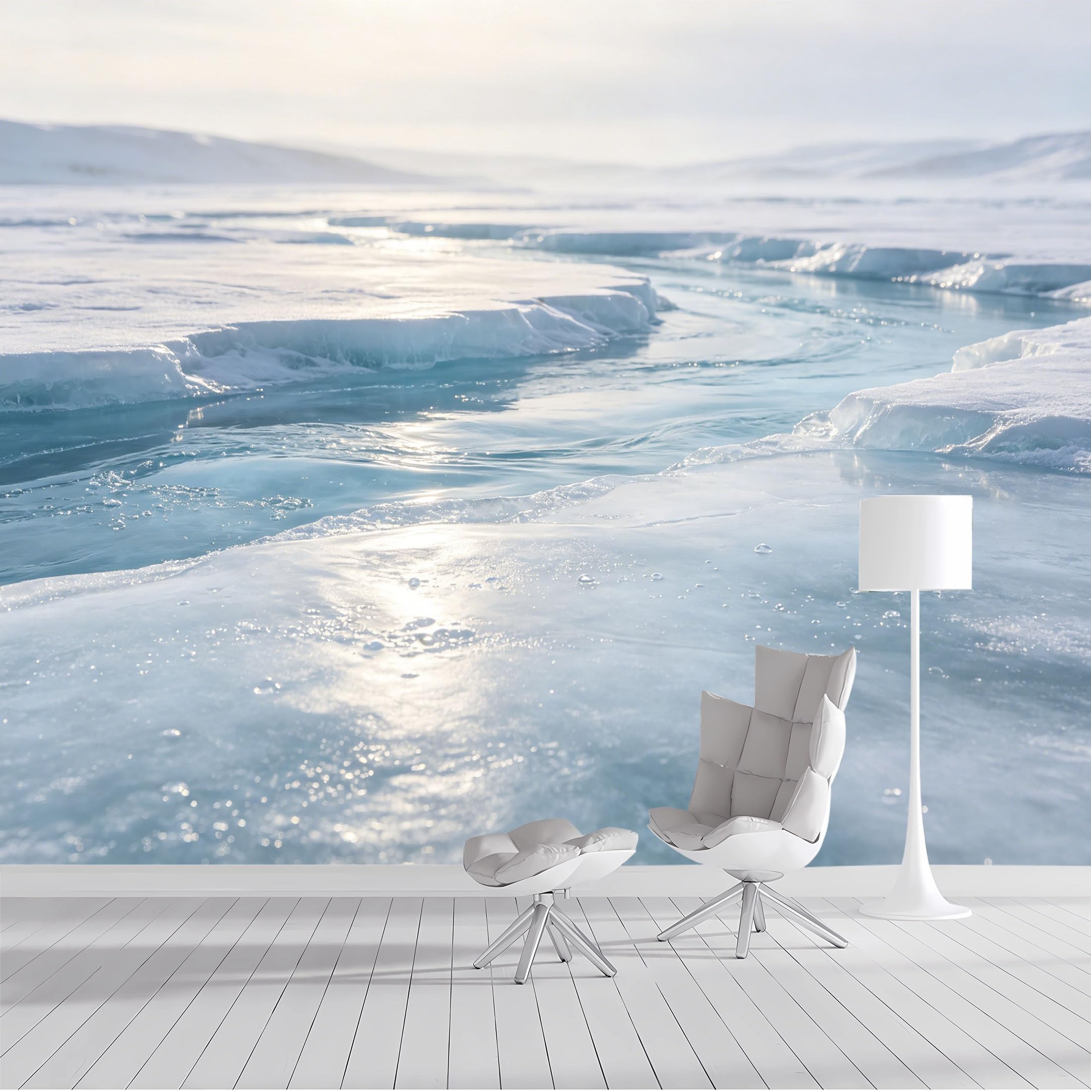 Custom Size Wall Mural Frozen River Arctic Landscape Ice Formation Watercolour SelfAdhesive Wall Fabric Removable Peel and Stick Wallpaper Wall Decor for Living Room Bedroom Bathroom