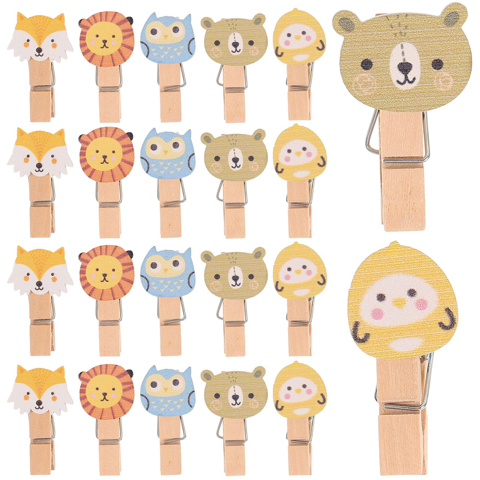 Pinzas de madera de animales del bosque para fotos y manualidades en pack de 100 unidades