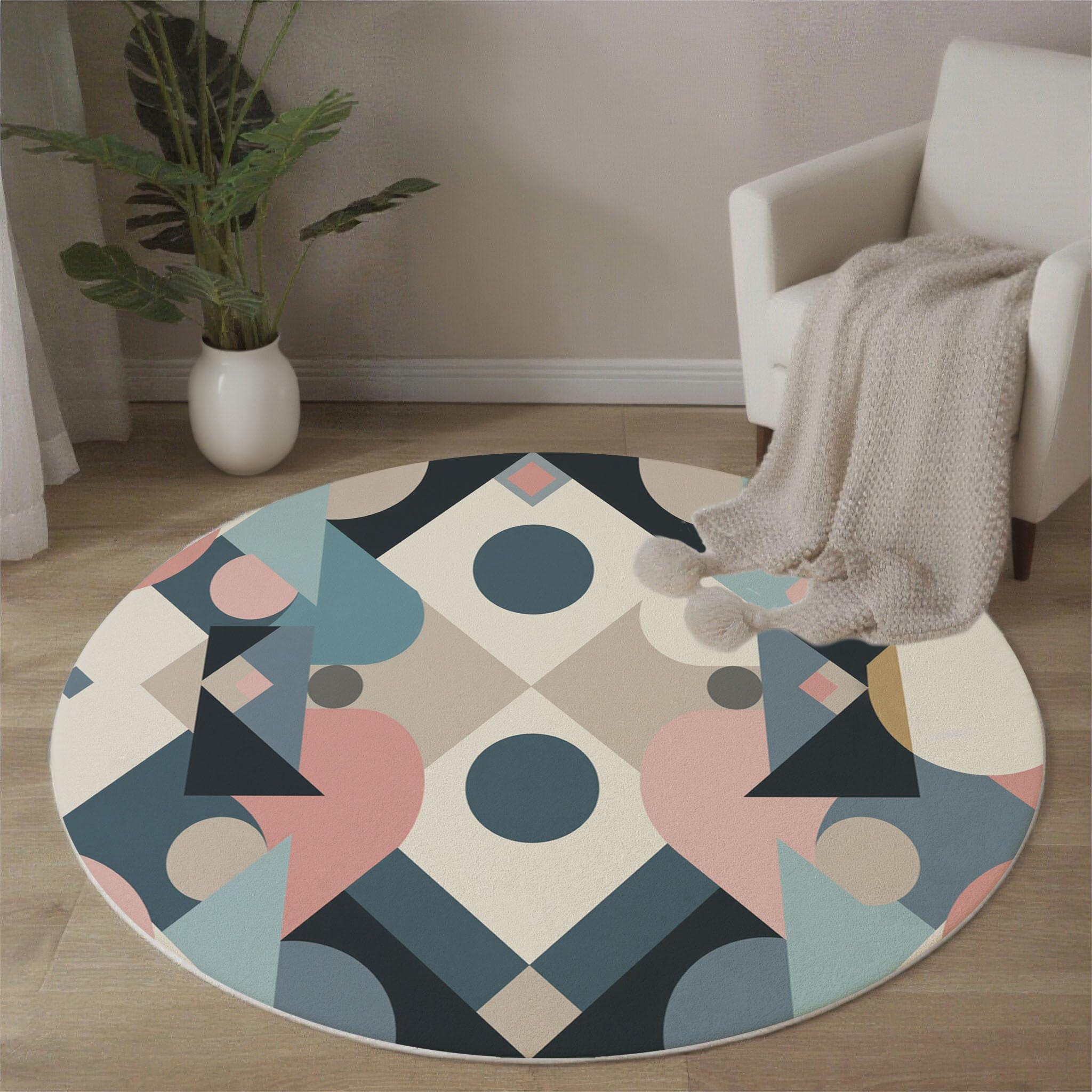 Tapis rond de salon pour créer un coin lecture doux et moderne