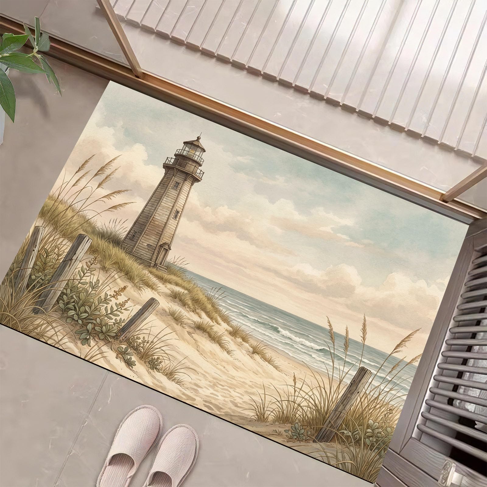 Beige Clair Paysages Côtierspaillasson Durable Et Antidérapant Retient L’Eau Et Les Saletés Facile À Nettoyerpaillasson Interieur80 X 120 Cm Tapis D'Entrée Antidérapant
