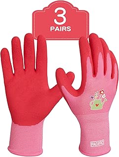 PACIFIC 3 Pairs Gardening Gloves for women, Latex Coated Garden Gloves, Breathable, Medium Size fits Most, Rose Red