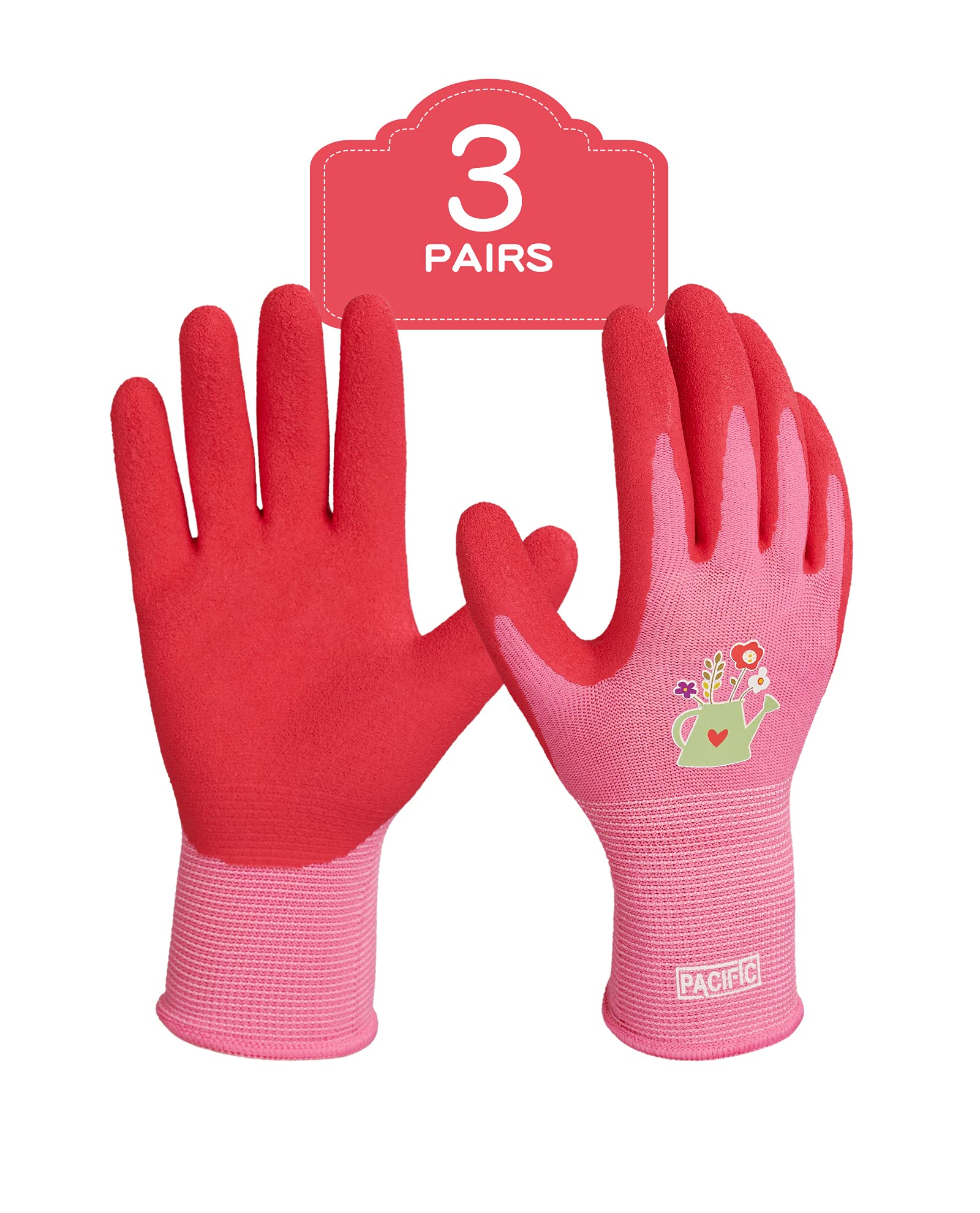 PACIFIC PPE 3 Pairs Gardening Gloves for women, Latex Coated Garden Gloves, Breathable, Medium Size fits Most, Rose Red
