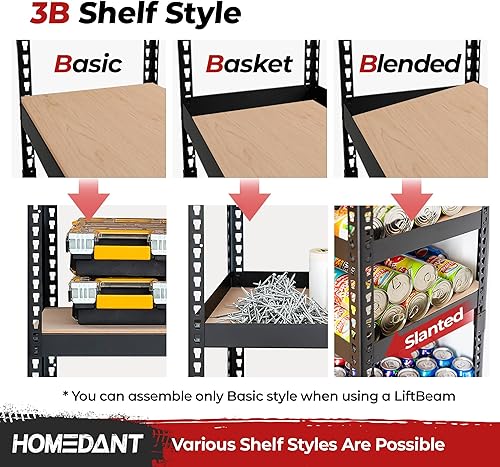 Miniatura 4 de HOMEDANT Estantería de Metal de Servicio Pesado Sin Pernos Laminada de 5 Niveles, Unidad de Almacenamiento Ajustable para Garaje, Estantes de