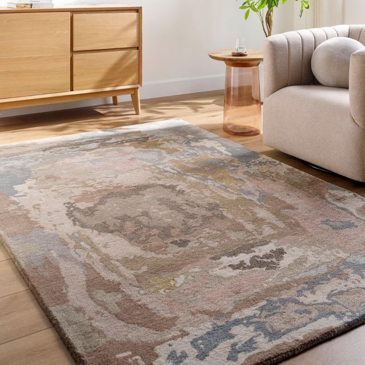 Alfombra de pelo corto RUGMRZ 100x200cm gris con diseño abstracto moderno para salón y cocina