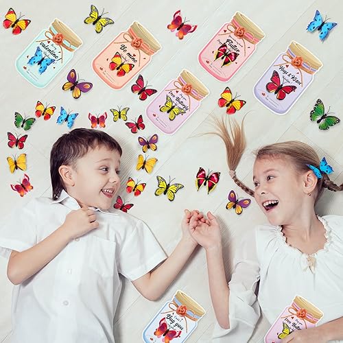 Miniatura 8 de Zonon 36 tarjetas de San Valentín para niños, tarros de mariposa, tarjetas de intercambio de San Valentín, divertidas tarjetas de felicitación de
