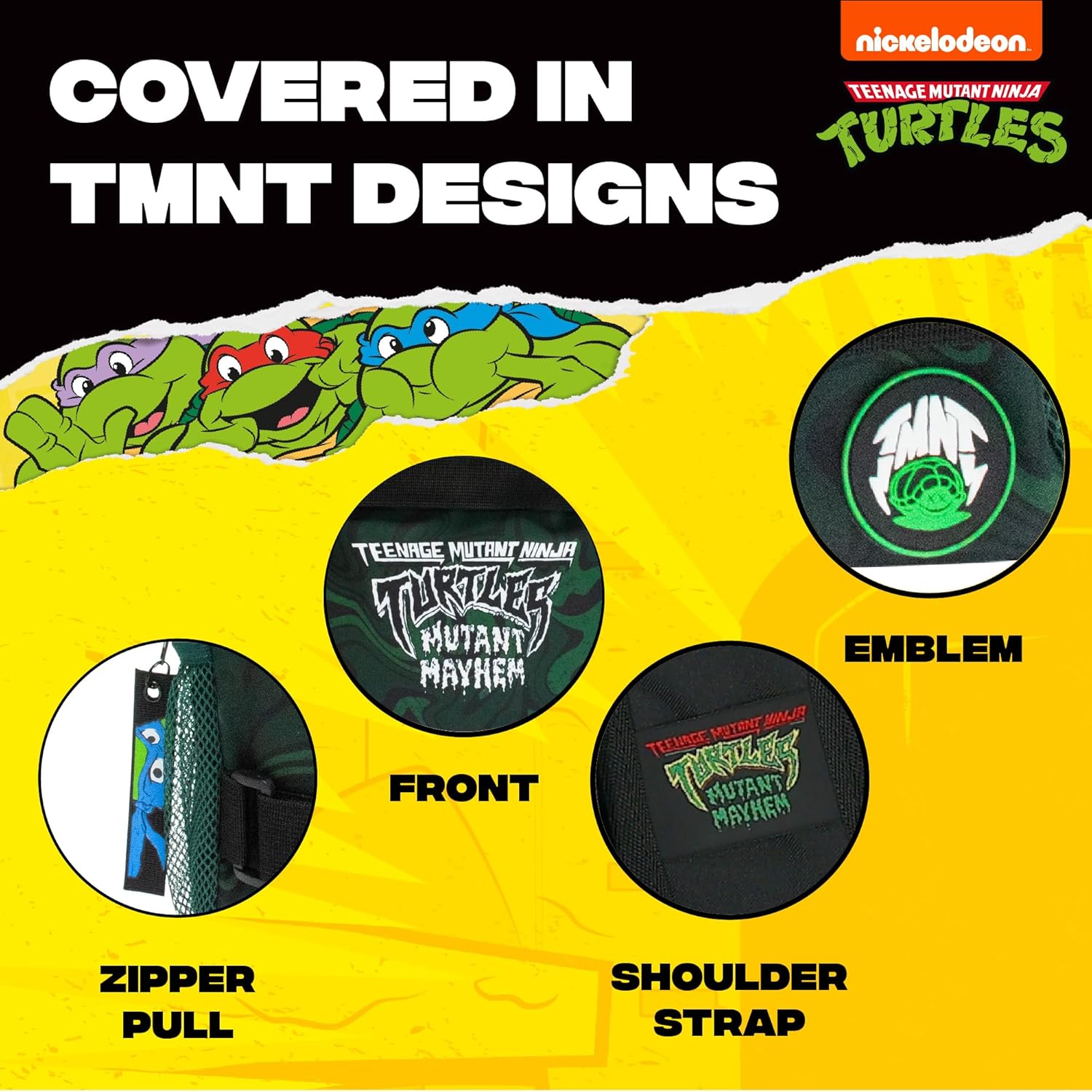 Blue Sky Studios BLUE SKY STUDIOS Teenage Mutant Ninja Turtles Mayhem Skate Board Holding Utility Backpack with Mesh Pockets - One Size 40cm H x 25cm W x 12cm D, Green, One Size
