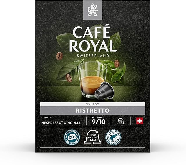 Café Royal Ristretto 36 Capsules for Nespresso Coffee Machine - 9/10 Intensity - UTZ certified Coffee Capsules recyclable Aluminium