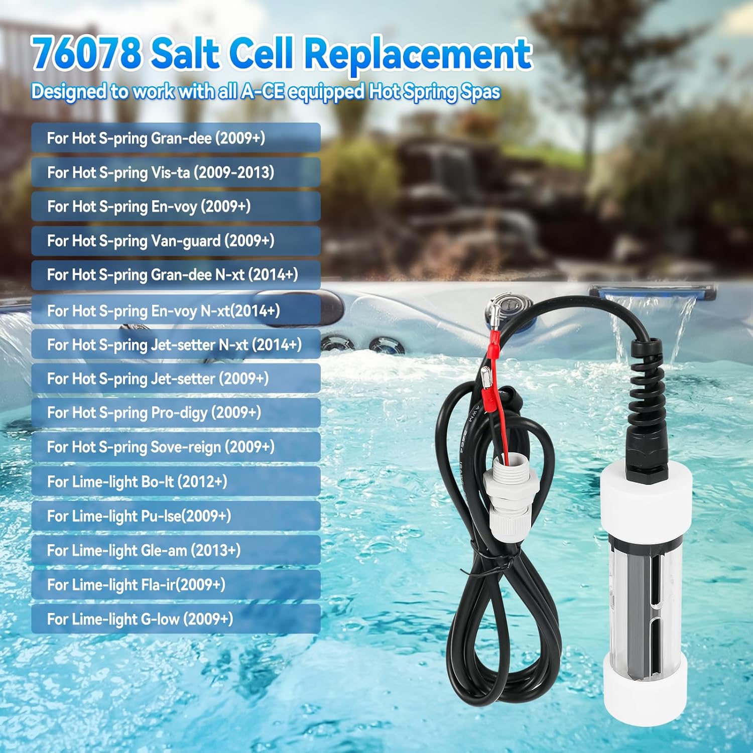 76078 Pool Salt Cell Replacement for ACE Hot Tubs, Replace for Hot Spring ACE 76078, for Hot Spring/Limelight