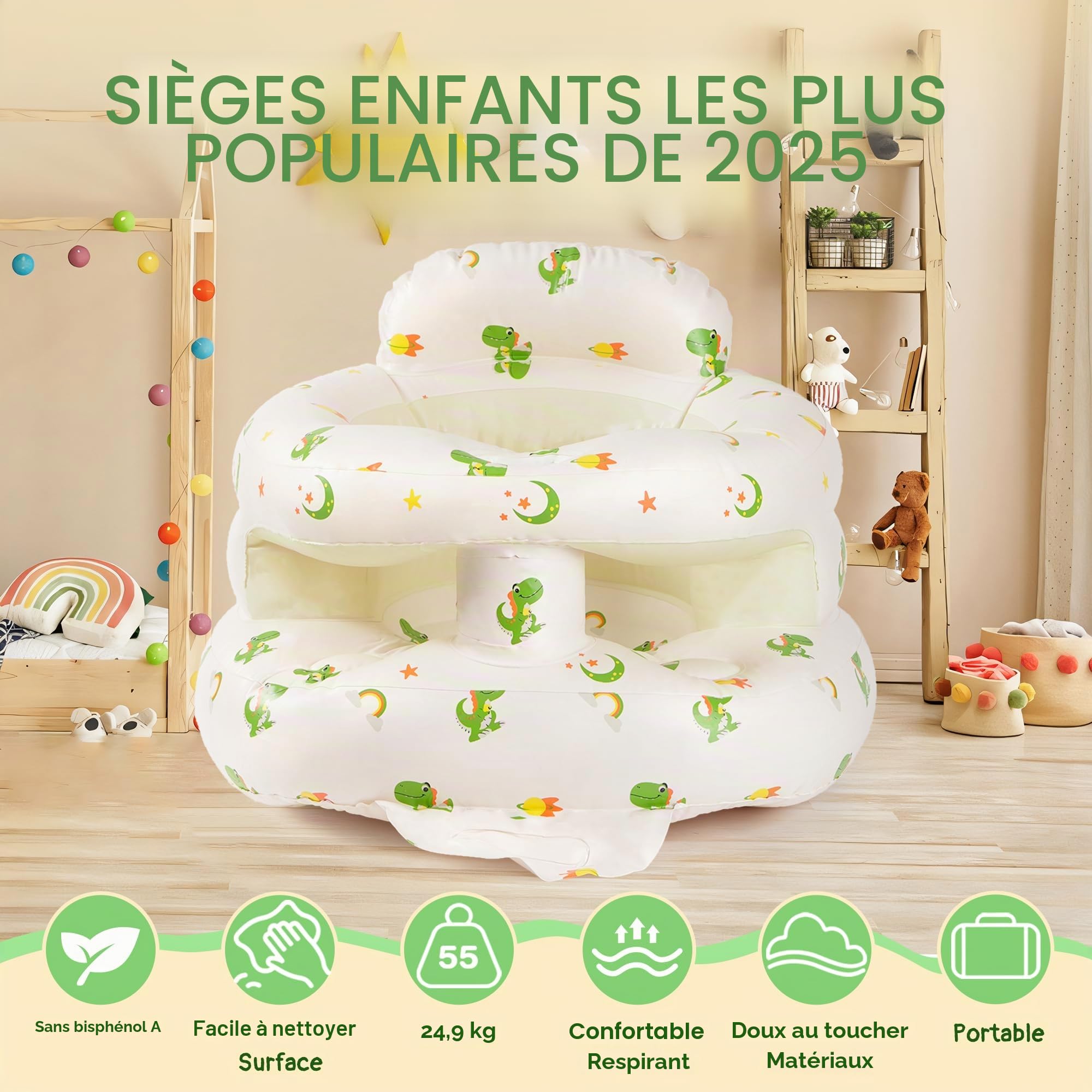 Chaise gonflable bébé 3 mois+ pompe intégrée apprendre s'asseoir douche camping