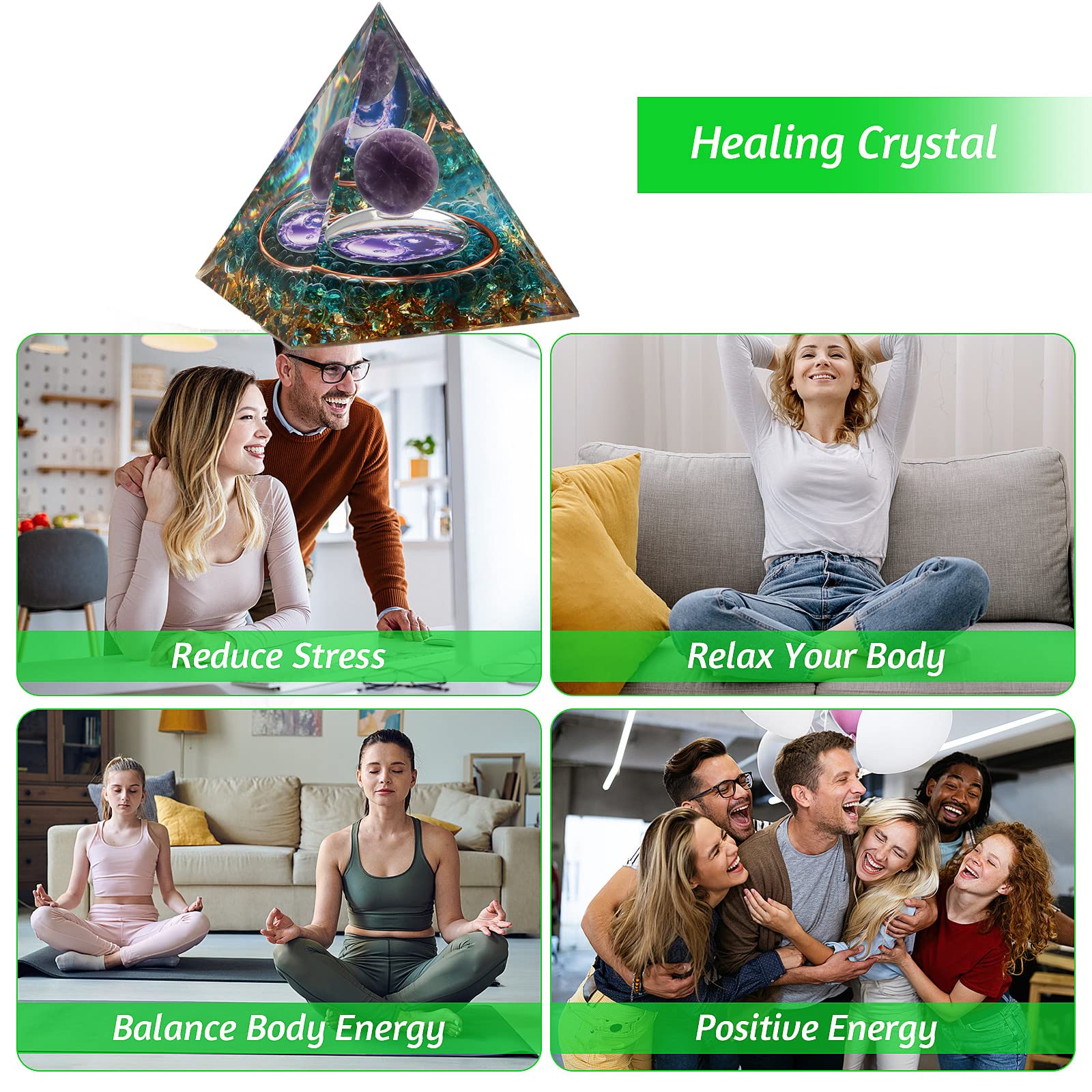 HuiJuKeJi orgonite Piramide cristalloterapia Pietre e Cristalli con Sfera di Ametista Pietre Chakra di Cristallo dell'albero della Vita per l'energia positiva Chakra Healing Meditazione Yoga -6CM