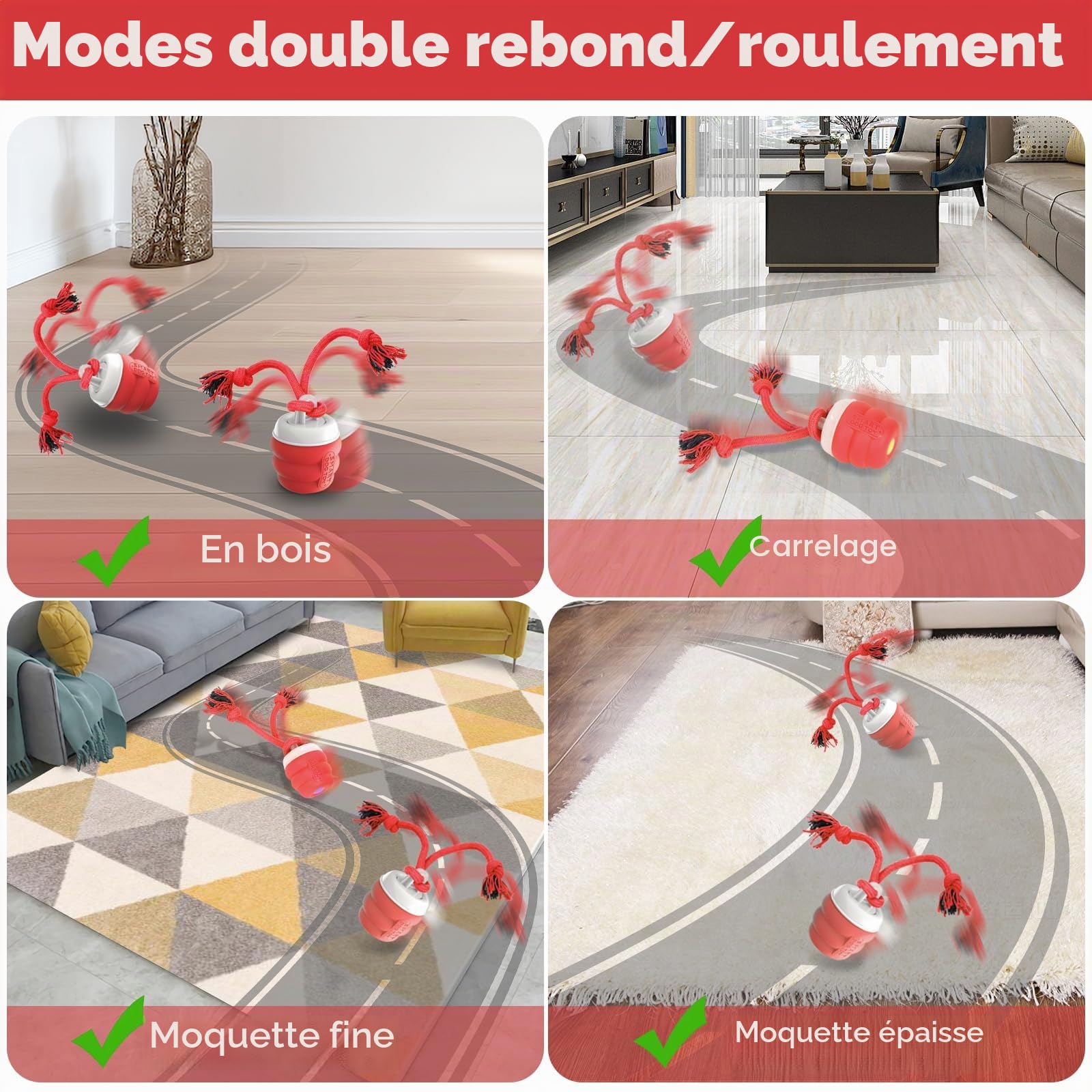 Balle Interactive Chien – Jouet Interactif Balle Chien Rechargeable USB, Balle pour Chien avec Corde à Mâcher, Balle Chien Qui Bouge Toute Seule pour Chiens de Petite, Moyens