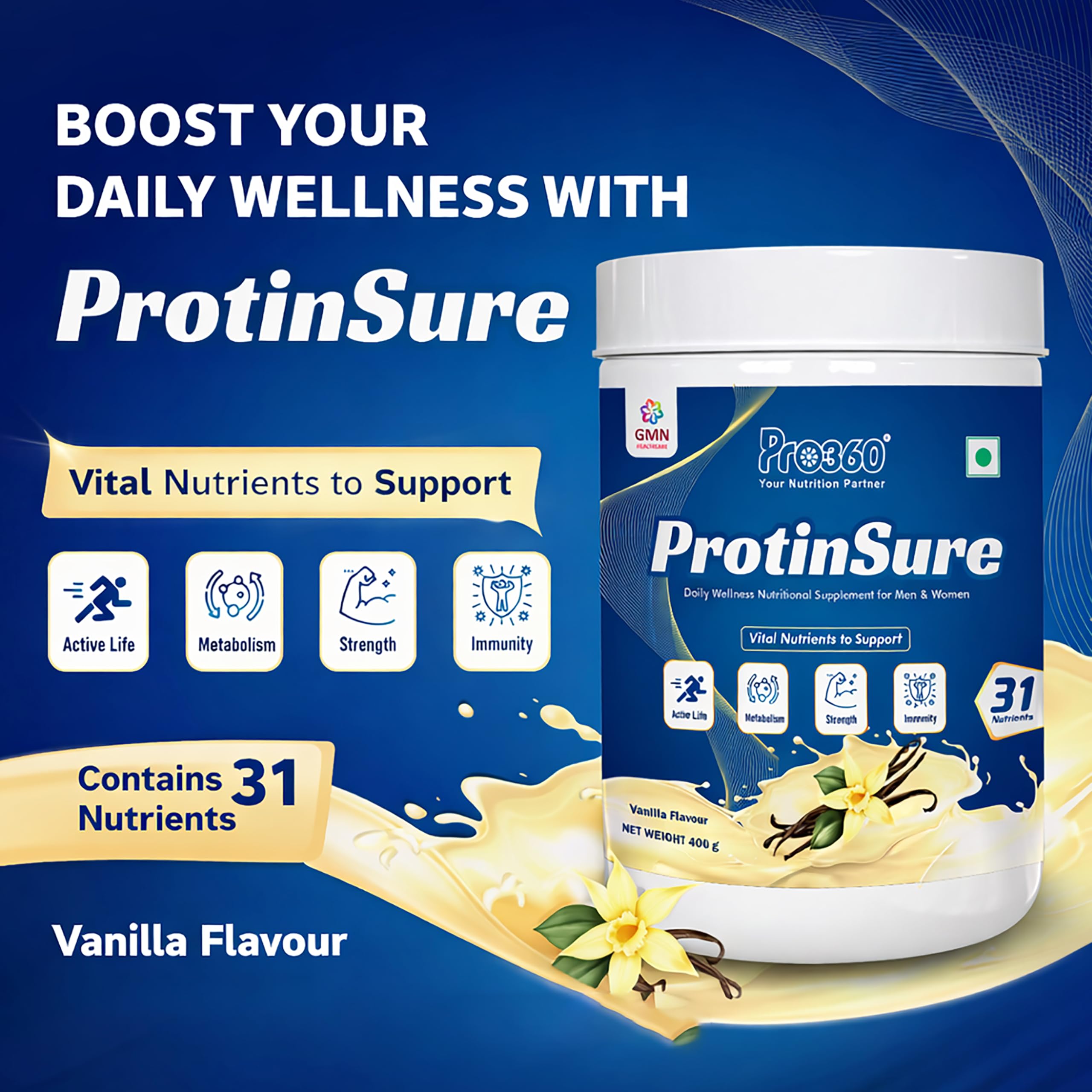 Pro360 ProtinSure Protein Powder Nutritional Supplement for Daily Wellness for Men and Women - Vanilla flavour 400g — Amazon image 3