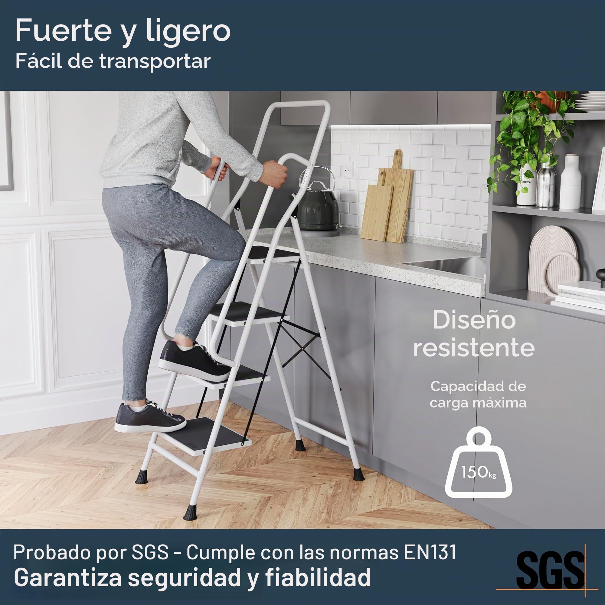 Home Vida 4 Escalera con pasamanos de Seguridad Plegable de Seguridad Antideslizante Mate Seguro Heavy Duty