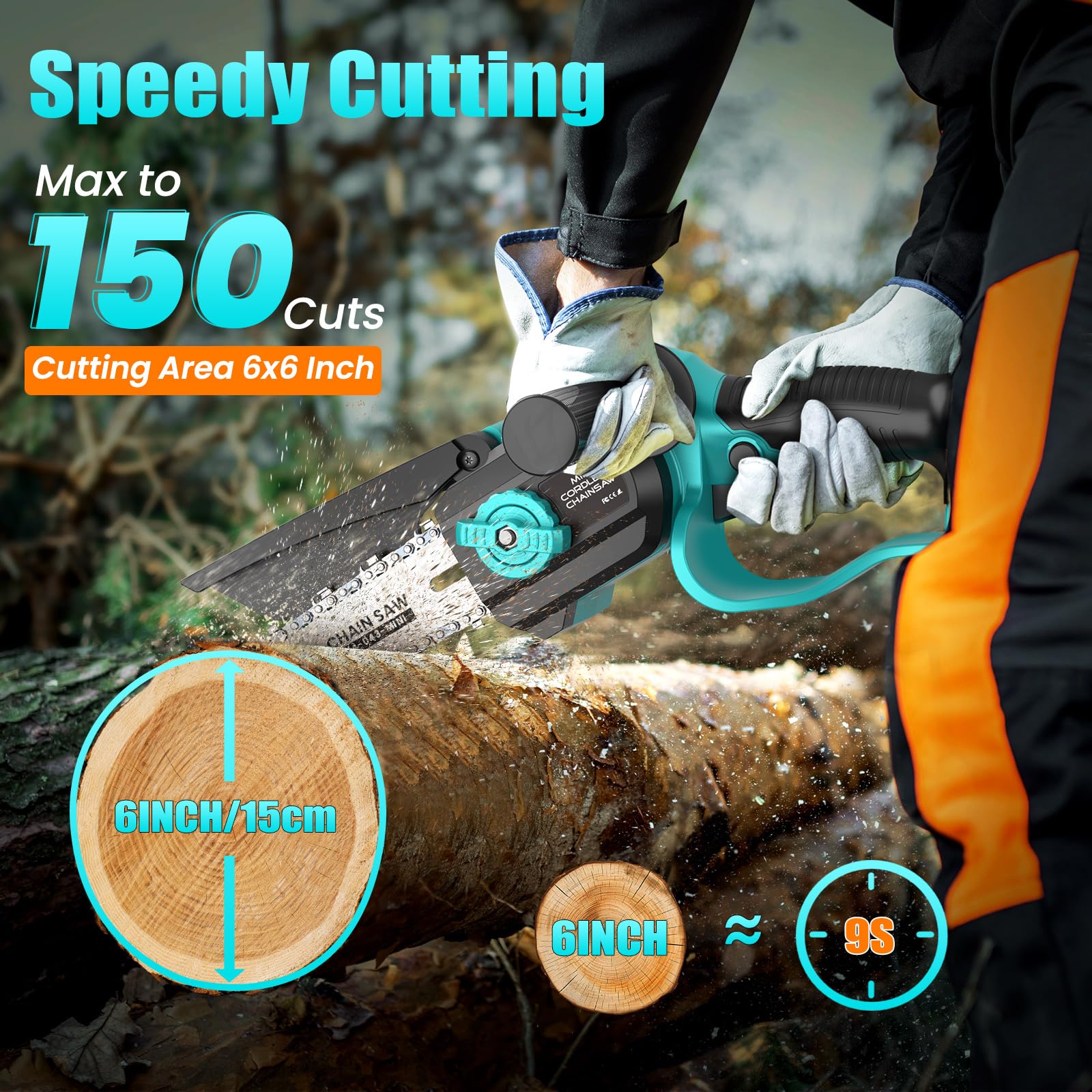 Motosega a Batteria,con 8000mAh Batteria 1000W alimentata a batteria, di piccole dimensioni, con 2 batterie da 4000 mAh e caricabatterie da 21 V per potatura di rami