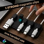Support de câble magnétique par SOLVA, 5-Pack Organisateur de câble en silicone pour bureau, porte-câble magnétique, clips de gestion de câble adhésif pour USB-C, Éclairage, chargeur téléphonique & Configuration des bureaux