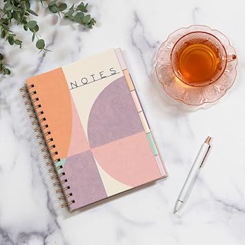 Studio Oh! Edith Notebook, 6.8 x 9.3 Hardcover Cute Daily Journal for Work, School, Spiral Binding, Tabs, 6 Color Coded Sections, 192 Pages, Lined, Dotted, Graph, 100 GSM Paper Weight, Find Balance