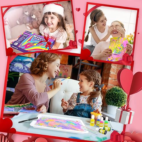 Miniatura 8 de Kit de arte de pintura de mármol de agua para niños, suministros de arte para niños de 9 a 12 años, artes y manualidades para niñas de 8 a 12 años,