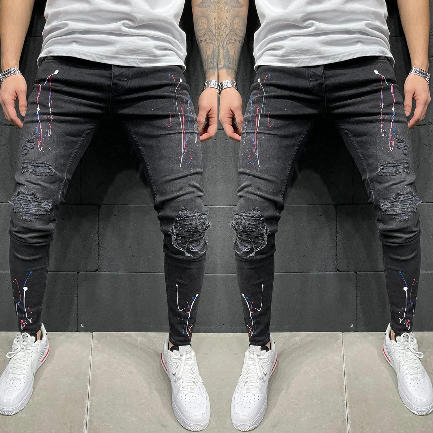 カジュアルサマーメンズフルデニムボディービルホールパンツスポーツレングスメンズパンツ5924